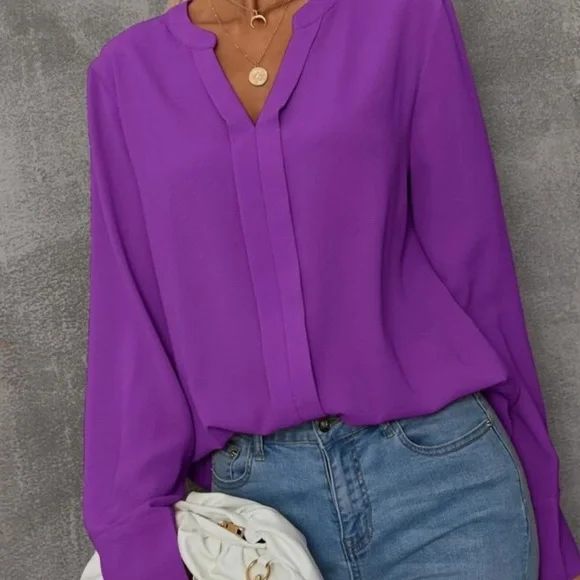 New v neck purple long sleeve blouse - Picture 1 of 6